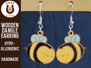 Bumblebee Wood Dangle Earrings - Spring Fashion Earring - Dangle Earring - Charm and Char
